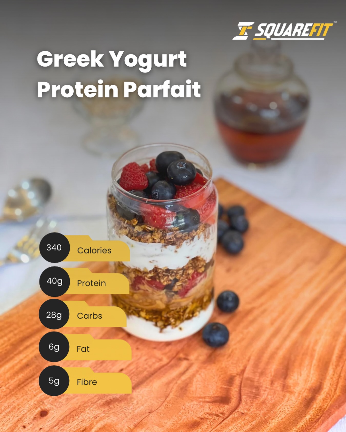 Greek yogurt protein parfait with berries